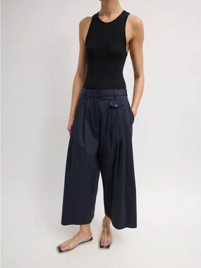 Tibi Biotwill triple pleat cropped pant - navy, size 10